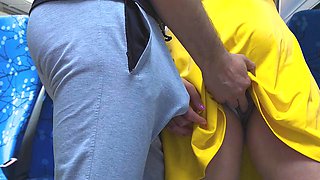 Stranger Touch her Butt without permission with his erection and CUMS Hard Inside Bus Vehicle by Girls Hand