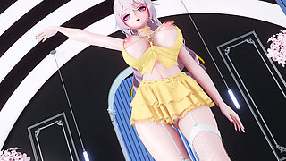 Big Duck Duck Hot-pink Chest Tight Miniskirt Suspender Fishnet White Silk