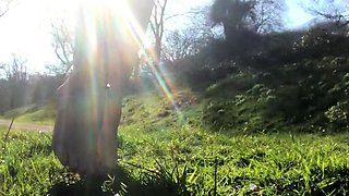 Blonde Amateur Takes Facial Outdoors In Public