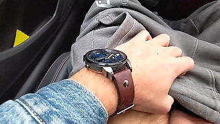 Handjob in the car on a very busy street o o huge risk