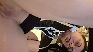 Slut dresses in early halloween custom and get fucked