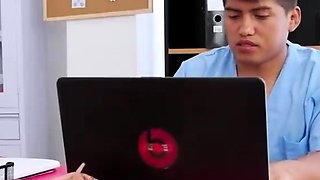 Busty black-haired college lady begs her doctor to