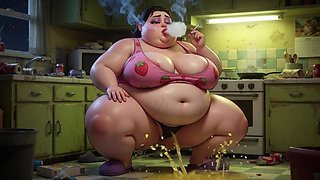 Smoking Pregnant BBW Pisses on Floor - Horny with Massive Belly