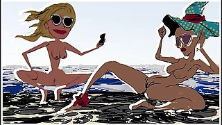 B On The Beach With Car Toon