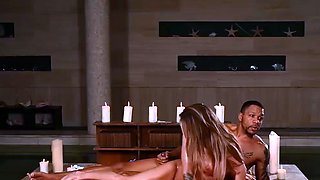 Young platinum-blonde female gets a molten double