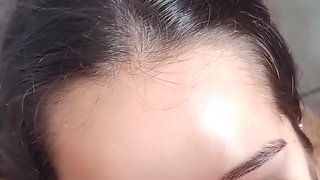 Facial Cum in POV - the Young Brunette Knelt and Had to Suck Until She Got All Messy