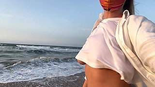 Blonde Amateur with Big Tits Is Walking Without a Bra