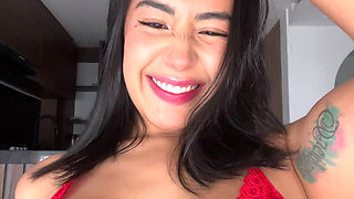 The Kitten Is Filming Herself Wearing This Cute Red Lingerie, Just to Show You How Sexy She Looks in It.