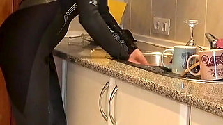 Flooded Mask Dishwashing in Wetsuit & Heels - Wet Mess Fun