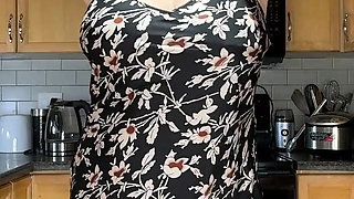 Baking Housewife Rides Cock in Kitchen, Creampied in Office Chair