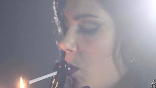 Valentina Nappi in latex boots fucks with a big dildo till