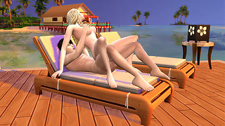 Couple in love have sex in public on the beach