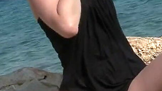 Skinny Brunette Babe Strips Naked on Beach and Fingers to Orgasm