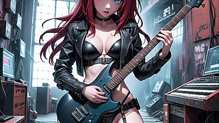 Sexy Anime Redhead Plays Metal Guitar AI Music Video