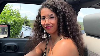 Brunette with big boobs gives a blowjob