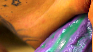 Tattooed Lesbian Orgy with Big Toys - All-girl Fun