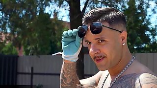 Tattooed dude gives rimjob to long haired girl