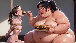 Weight Gain Humiliation - Fat Woman Stuffing Skinny Feedee