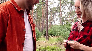 German Fit Glasses Girl with Big Tits Give Stranger a Fuck and Let Him Cum in Her