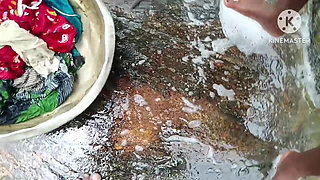 The Hot Desi Bhabhi Is Washing Clothes.