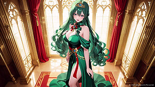 Green Queen on the Golden Throne! Lazy Seduction in a Silk Gown, What Secrets Hide Beneath?