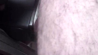Handsome mature chubby with big fat, uses masturbation machine in close-up