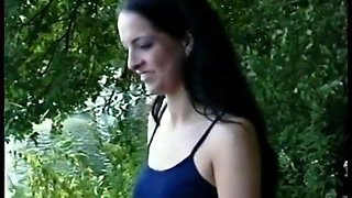 Brunette cutie gaping pussy at casting