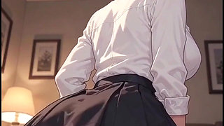 Sexy Tutor Anime Woman Studying Horny
