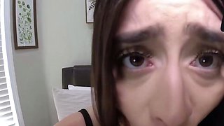 Dark haired gal with congenital breasts masturbates