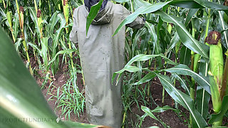 Risky nature cornfield sex in raincoat