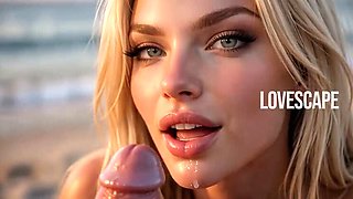 Blonde With Big Tits Sucks Big Cock On The Beach - AI Public Sex