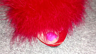 Busty Granny Fingers Wet Pussy in Feathered Heels