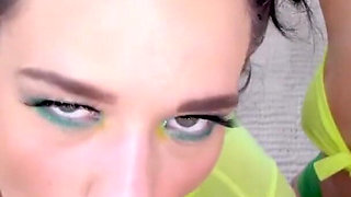 Cute teens Daisy Love and Kylie Pierce POV no hands bj cum swallow