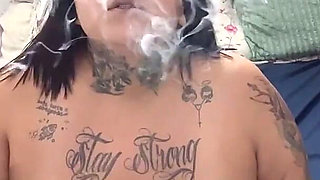 BBW in Her Bed Masturbating and Smoking