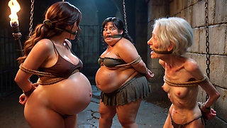 Weak Trio: Pregnant, SSBBW and Granny Tied up in Bondage Cell