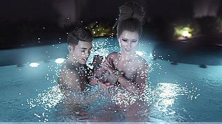 A Wife and Stepmother Real Fucking Sucking Her Boobs in Jacuzzi