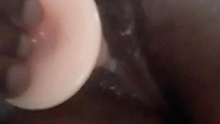 Closeup Fucking My Black Pussy with White Didlo