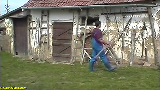 Hairy 84 years old granny gets rough outdoor fucked by her young boy toy