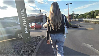 Pick up an Easy Girl in Front of Mcdonalds Because She Wears a Sex Toy Outside