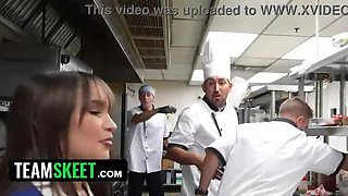 Kitchen Crew Gangbang - Waitress Fucks with Tits, Pussy, and Ass