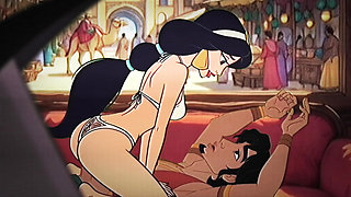 Princess Jasmine enjoys sexual pleasure. She picked up the magic lamp and began rubbing it with her pussy