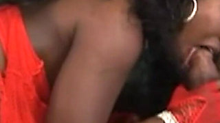 A Beautiful Ebony Chick in Red Lingerie Got Her Pussy Wildly Pounded by a BBC.