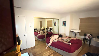 Yummy Jimmy Fucks Chinese Yoga Instructor Slutty Kitty in Front of Mirror with Her Husband Next Door