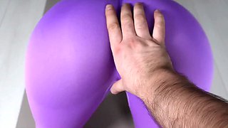 Horny yoga instructor caresses a bitch through leggings + POV Creampie