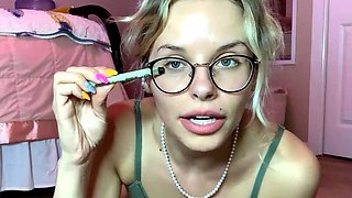 Cute blonde teen has solo sex with a toy