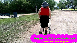 Sexy Nurse Vicki Walks in Park Flashing and Teasing You