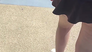 Exhibition in Micro Skirt in Public and Anal Plug