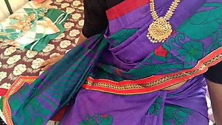 Blue Saree Housewife Cheating with Hot Lips Close Up - Tamil Aunty Homemade 4k