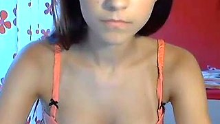 Brunette amateur babe strips off and masturbates