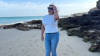 Peeing in Tight Jeans on the Beach